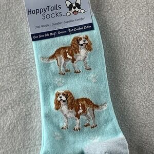 Happy Tails King Charles Cavalier Dog Lover Socks Light Blue One Size Fits Most